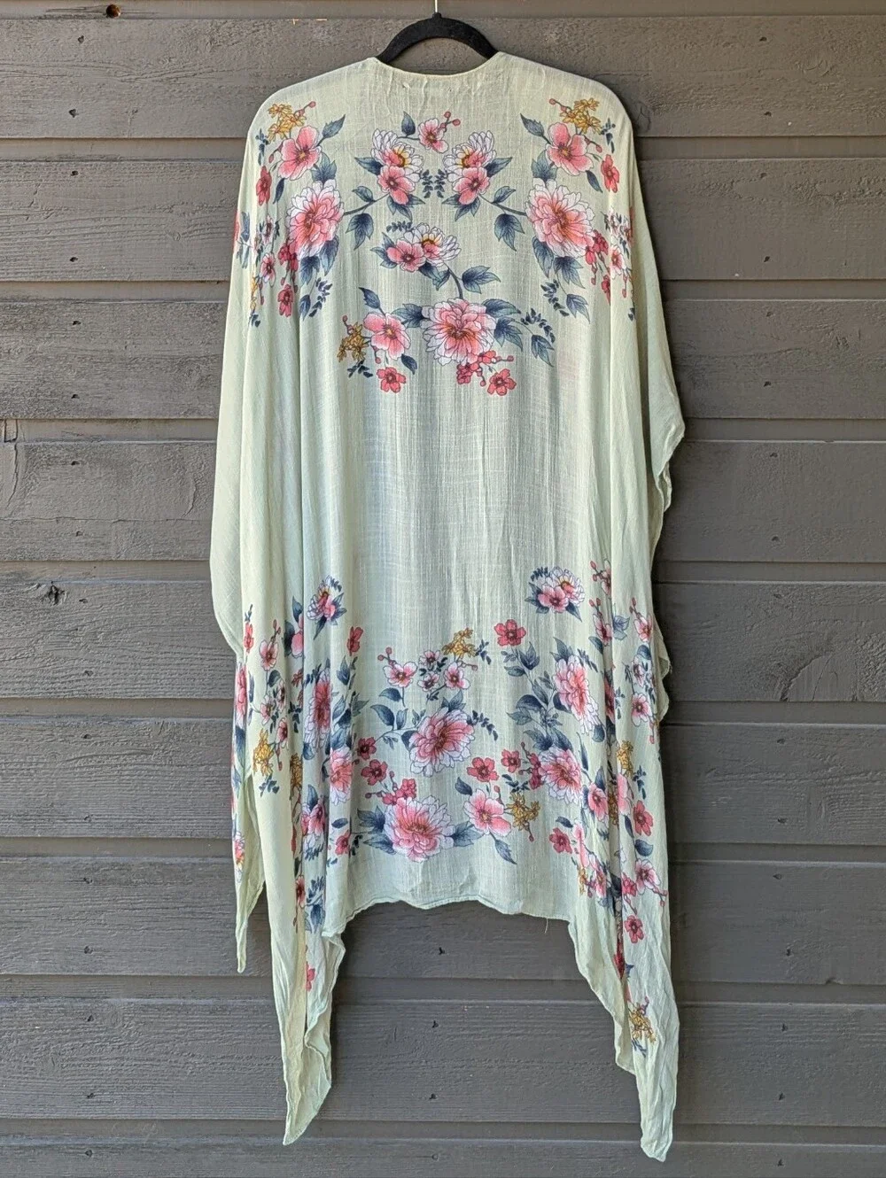 American Eagle Outfitters Light Green Floral Open Front Kimono One Size